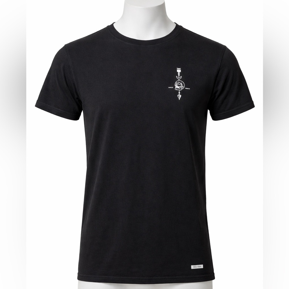 Rhythm Black Tee with White Skull and Arrow Design